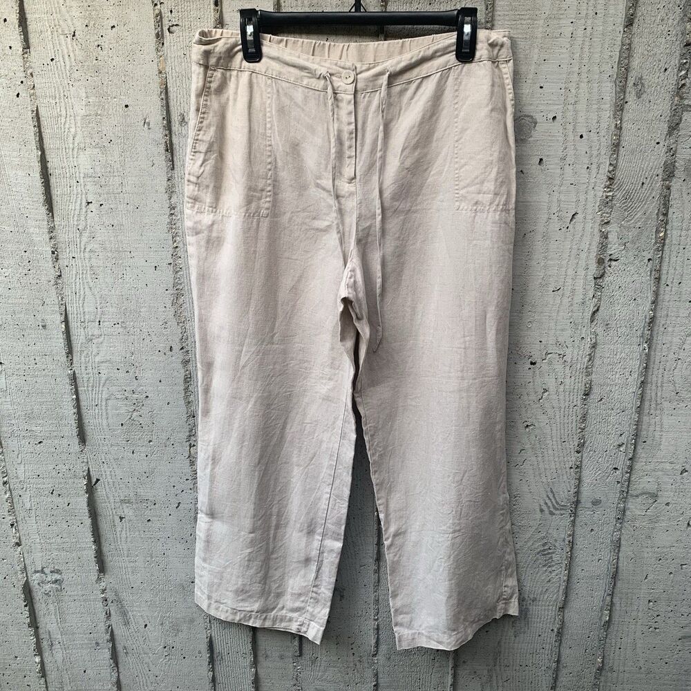 Charter Club 100% Linen Pull-On Elastic Waist Wide Leg Relaxed Pant Coastal PL